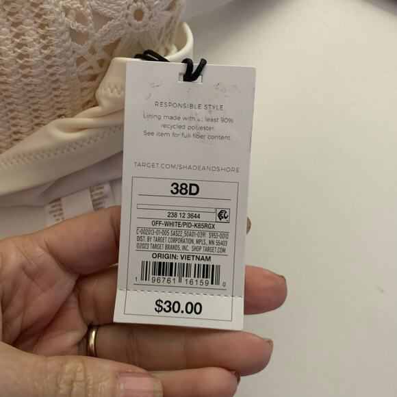 SHADE & SHORE Off-White Crochet Lace Underwire Bikini Top Size 38D -‎ NWT - Picture 7 of 7